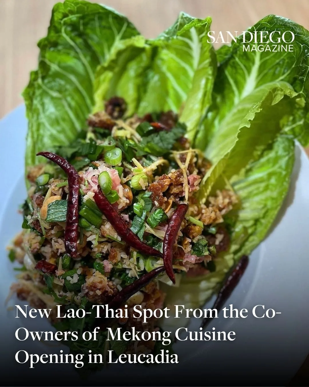 A Lao dish in a San Diego Magazine editorial card